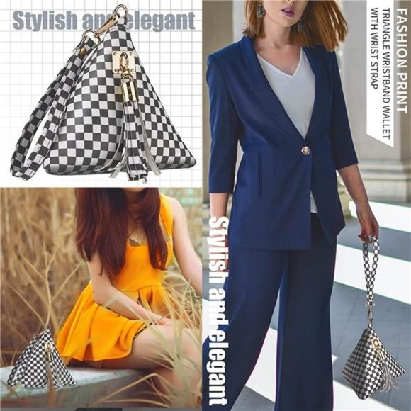 Women Leather Clutch Wallet Triangle Wristlet Purse with Wrist Strap - Picture 5 of 5